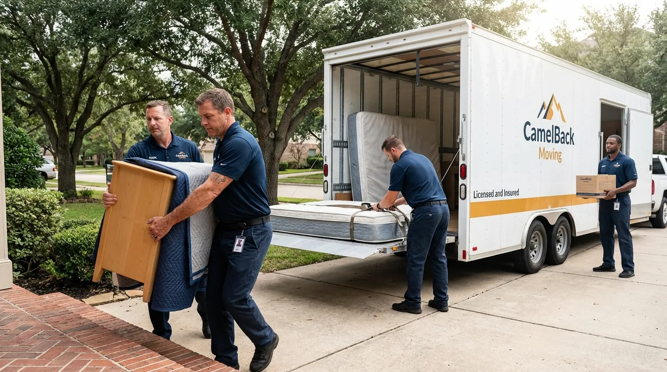 Crew loading residential truck for cross-state move from Paoli, IN