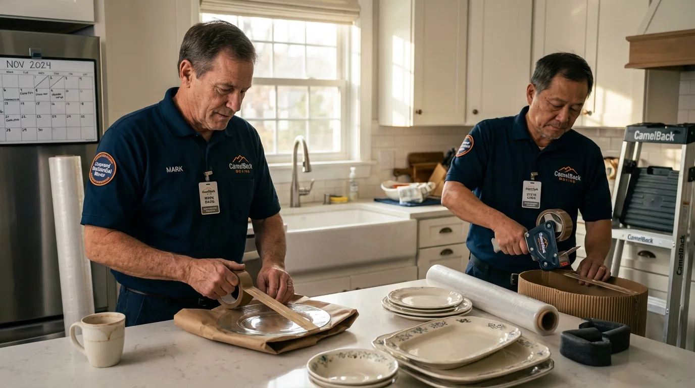 Professional crew packing kitchen dishware in Paoli, IN